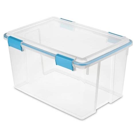 sealed metal box with clear plastic lid|sterilite storage box.